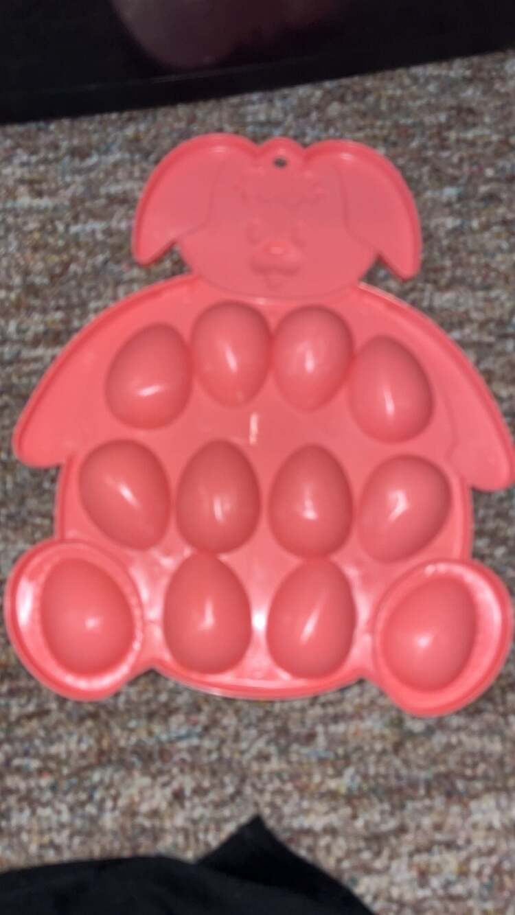 Vintage Pink Plastic Easter Bunny Deviled Egg Serving Tray